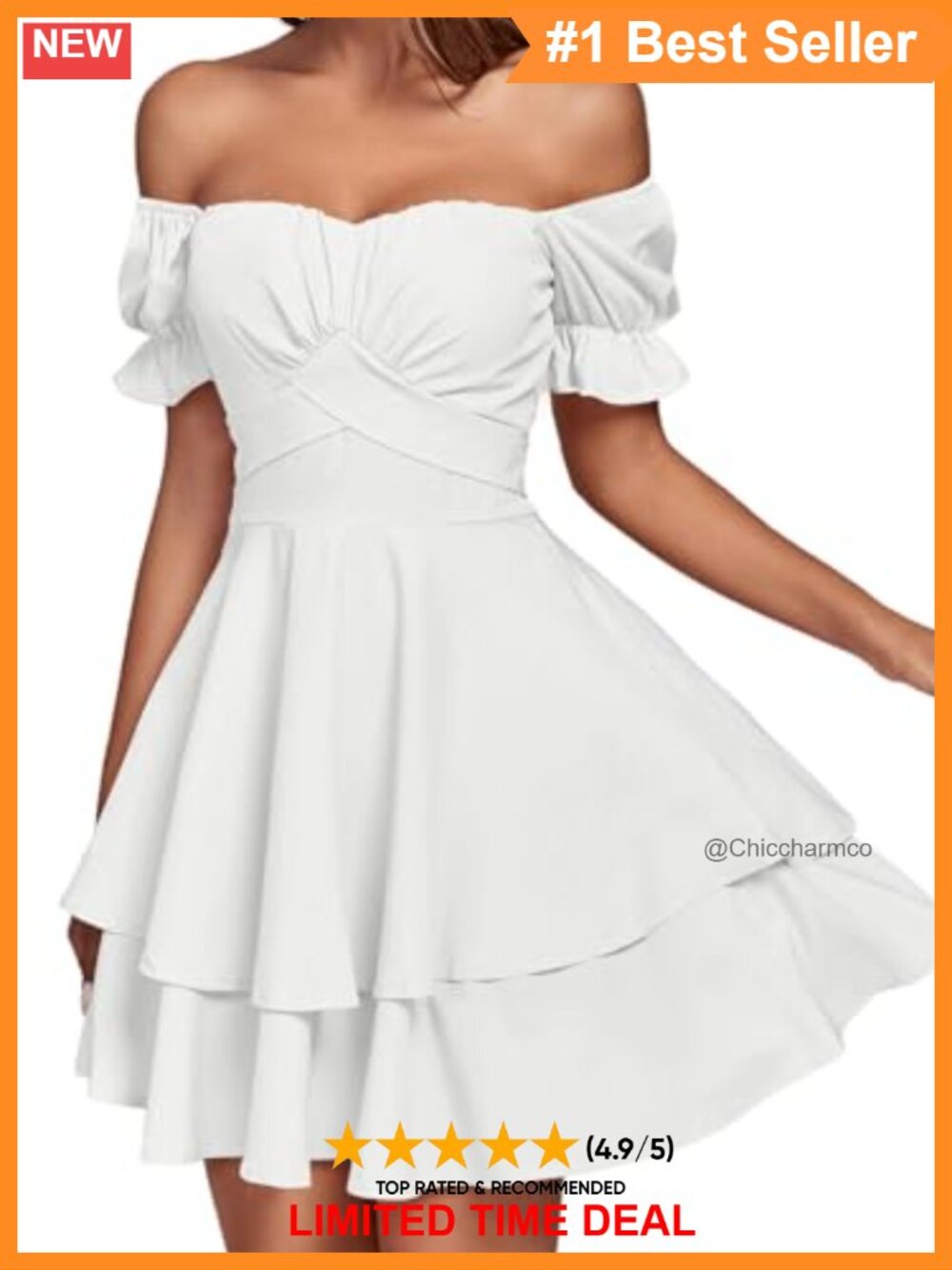 Off Shoulder Ruched Ruffle Hem Mini Dress - Picture 2 of 6